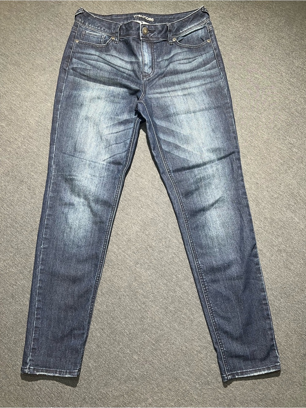 Maurices Womens Size 12 Dark Indigo Denim‎ Stretch Jeans Slim Straight Blue